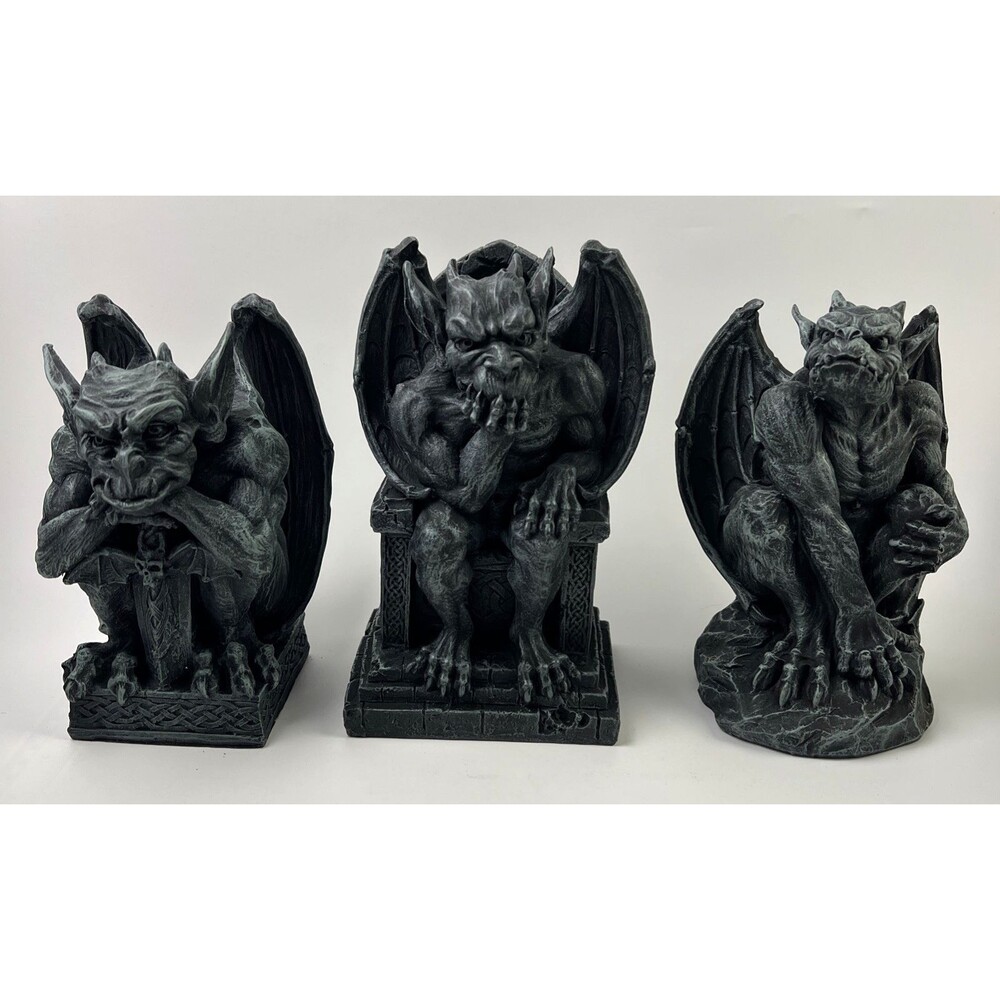 Gothic Notre Dame Thinker Gargoyle Sitting On The Throne Plus 2 More - Pacific